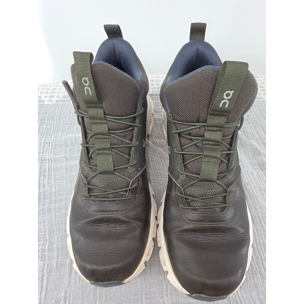On Running Cloud Hi Waterproof Forest Green Black Leather Sneakers Womens 8.5